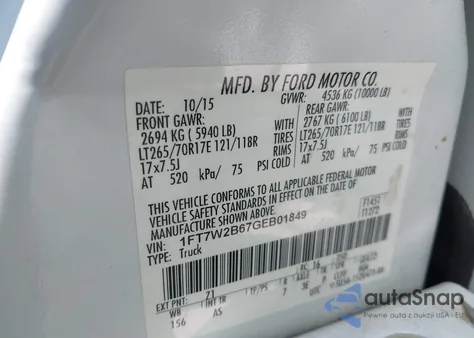 2016 Ford F-250 Xl из США, поврежденный, VIN 1FT7W2B67GEB01849